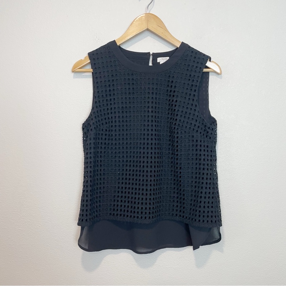 J Crew Factory Sleeveless Black Eyelet Overlay Top Size 6